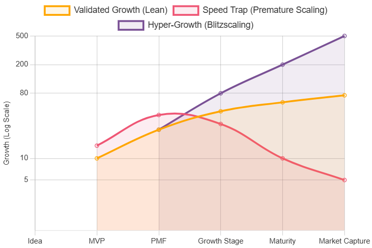 Line Chart showing different scaling strategies